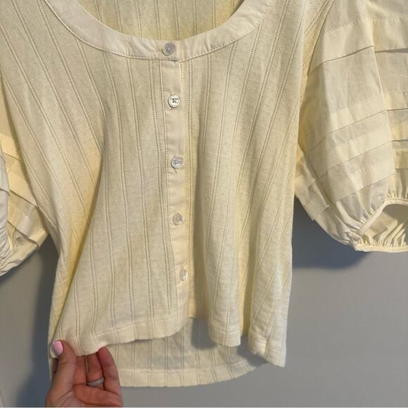 Sea New York Cream Pointelle Puff Sleeve Blouse Top Small - Picture 7 of 9